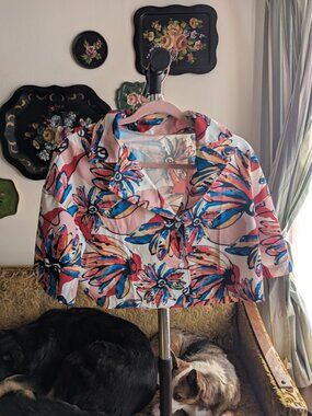 Cropped Rainbow Banana Bunch Button Down Shirt Size Large